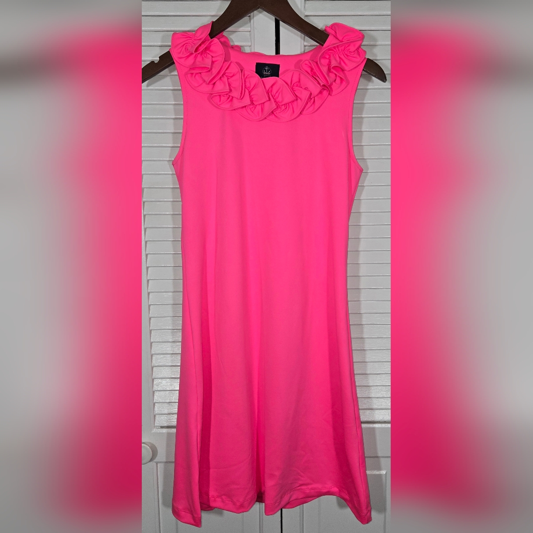 Sailor Sailor Cricket Pink Ruffle Neckline Shift Resort Nautical Mini Dress Xs